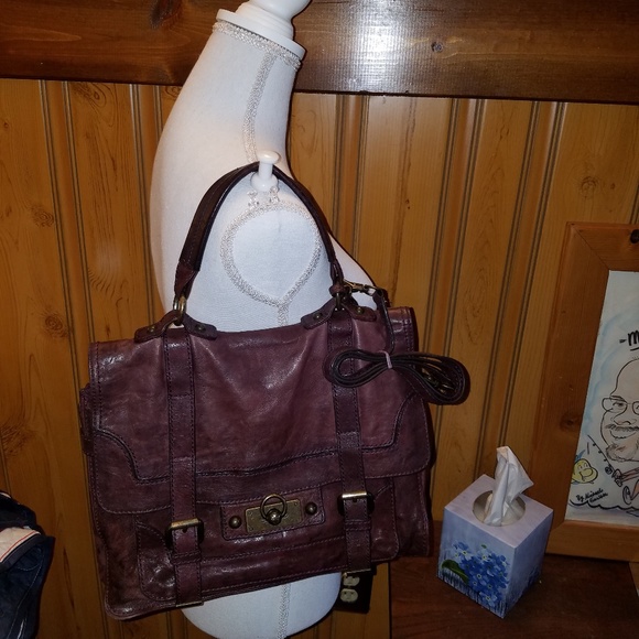 Frye Handbags - FRYE XL CAMERON LEATHER BURGANDY SATCHEL CROSSBODY